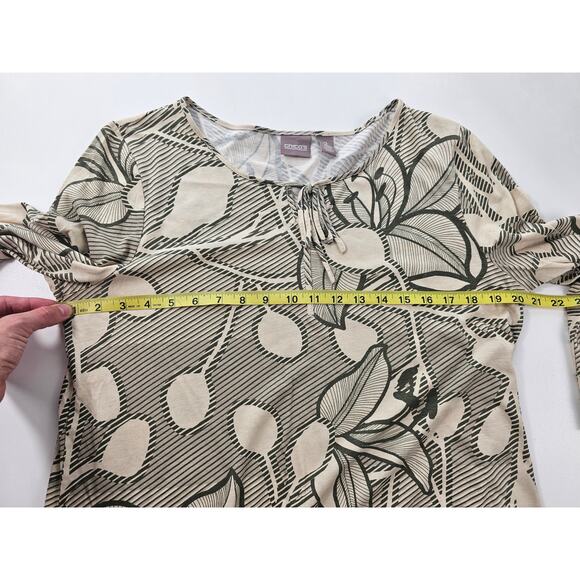Chicos size 2 (L) modal blend floral scoop neck tie collar EUC green career * - Picture 6 of 7